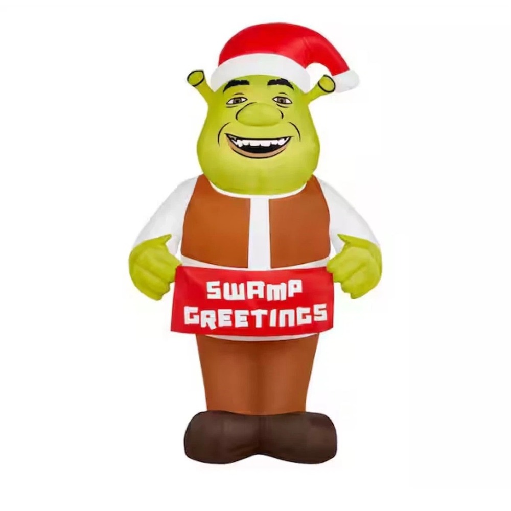 Shrek Ogre Santa Hat & Swamp Sign Christmas Airblown Inflatable NEW 3.5 Feet